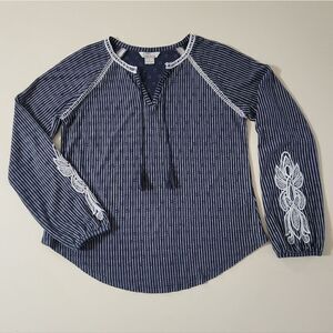 Bob Timberlake Women's Navy Mini Stripe Long Sleeve Pullover Top